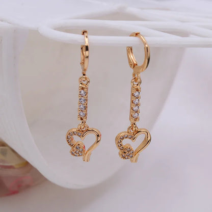 1 Pair Simple Style Classic Style Heart Shape Inlay Copper Zircon Drop Earrings