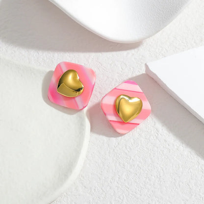 1 Pair Simple Style Classic Style Heart Shape Plating 304 Stainless Steel 14K Gold Plated Ear Studs