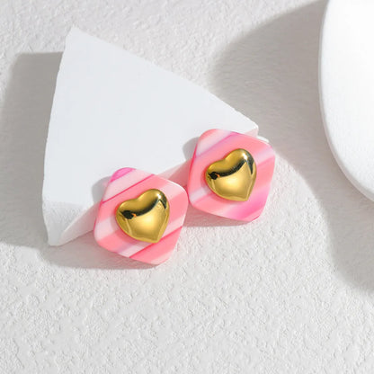 1 Pair Simple Style Classic Style Heart Shape Plating 304 Stainless Steel 14K Gold Plated Ear Studs