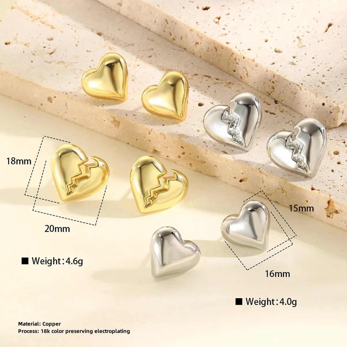 1 Pair Simple Style Classic Style Heart Shape Plating Copper 18K Gold Plated Ear Studs