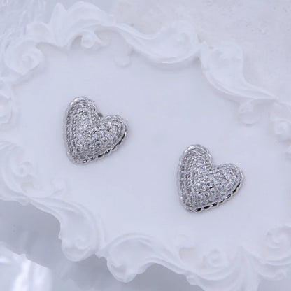 1 Pair Simple Style Classic Style Heart Shape Plating Copper Zircon 18K Gold Plated Ear Studs