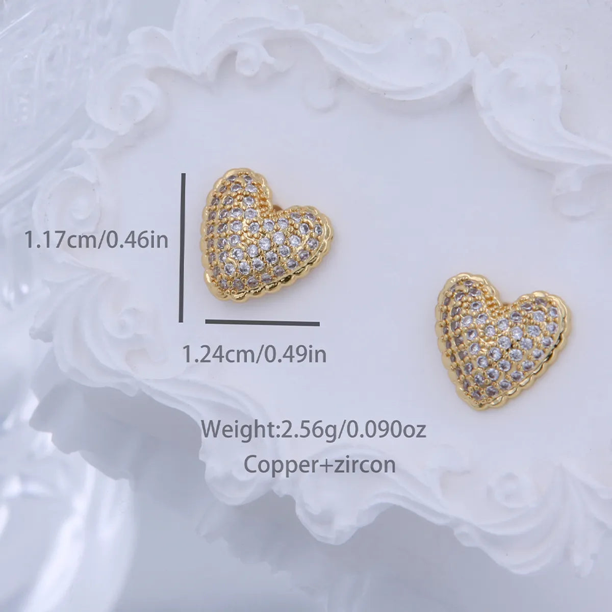 1 Pair Simple Style Classic Style Heart Shape Plating Copper Zircon 18K Gold Plated Ear Studs