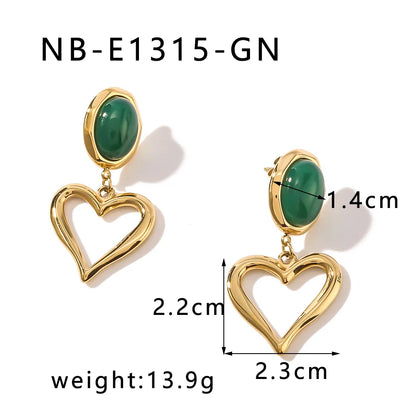 1 Pair Simple Style Classic Style Heart Shape Plating Inlay 304 Stainless Steel Natural Stone 18K Gold Plated Drop Earrings