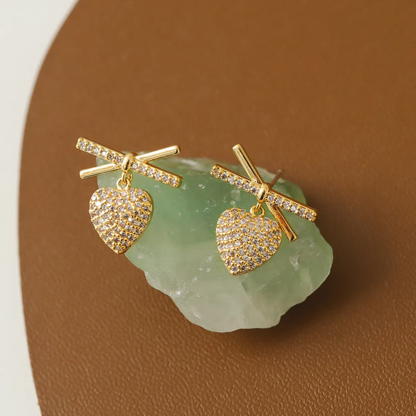 1 Pair Simple Style Classic Style Heart Shape Plating Inlay Copper Zircon 16K Gold Plated Drop Earrings