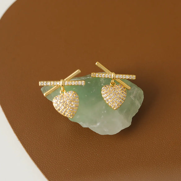 1 Pair Simple Style Classic Style Heart Shape Plating Inlay Copper Zircon 16K Gold Plated Drop Earrings