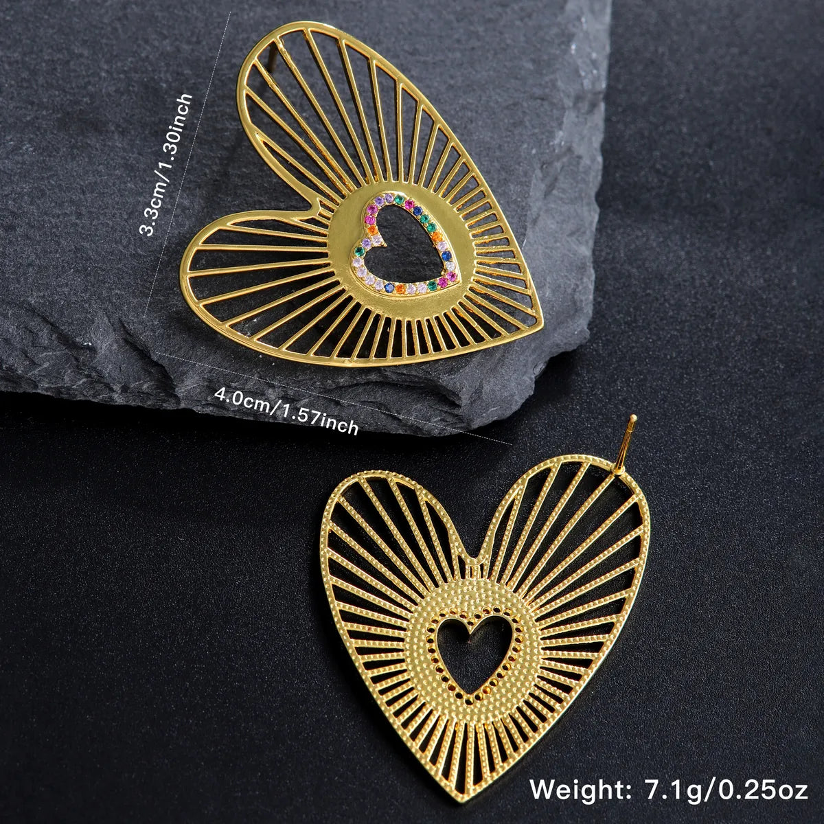 1 Pair Simple Style Classic Style Heart Shape Plating Inlay Copper Zircon 18K Gold Plated Ear Studs