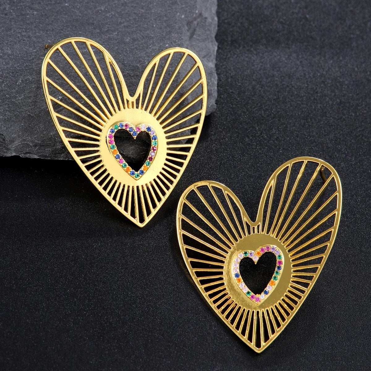 1 Pair Simple Style Classic Style Heart Shape Plating Inlay Copper Zircon 18K Gold Plated Ear Studs