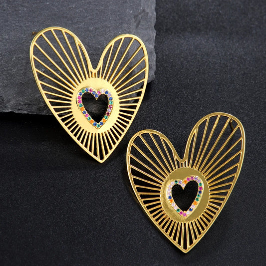 1 Pair Simple Style Classic Style Heart Shape Plating Inlay Copper Zircon 18K Gold Plated Ear Studs