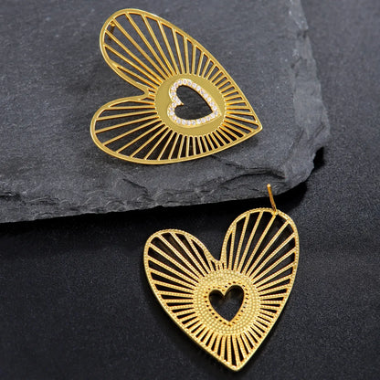 1 Pair Simple Style Classic Style Heart Shape Plating Inlay Copper Zircon 18K Gold Plated Ear Studs