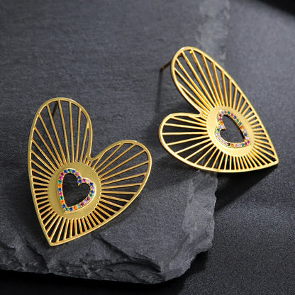 1 Pair Simple Style Classic Style Heart Shape Plating Inlay Copper Zircon 18K Gold Plated Ear Studs