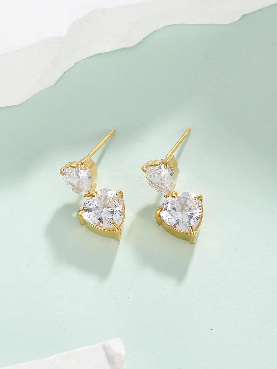 1 Pair Simple Style Classic Style Heart Shape Plating Inlay Stainless Steel Zircon 18k Gold Plated Drop Earrings