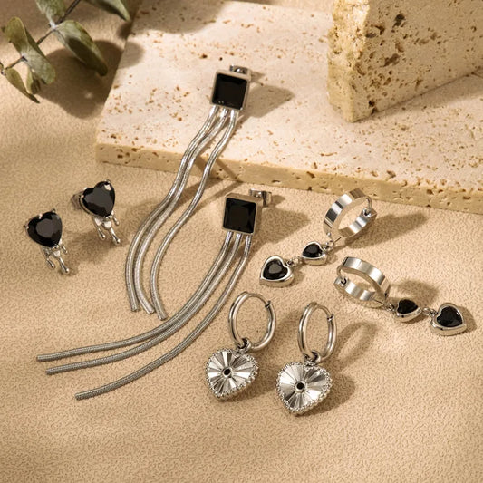 1 Pair Simple Style Classic Style Heart Shape Plating Inlay 304 Stainless Steel Zircon Drop Earrings