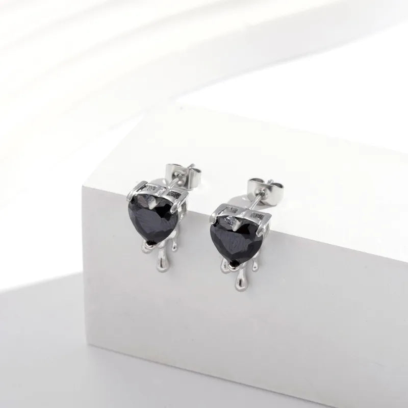 1 Pair Simple Style Classic Style Heart Shape Plating Inlay 304 Stainless Steel Zircon Drop Earrings