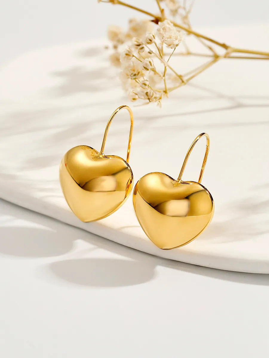 1 Pair Simple Style Classic Style Heart Shape Plating Stainless Steel 18k Gold Plated Drop Earrings