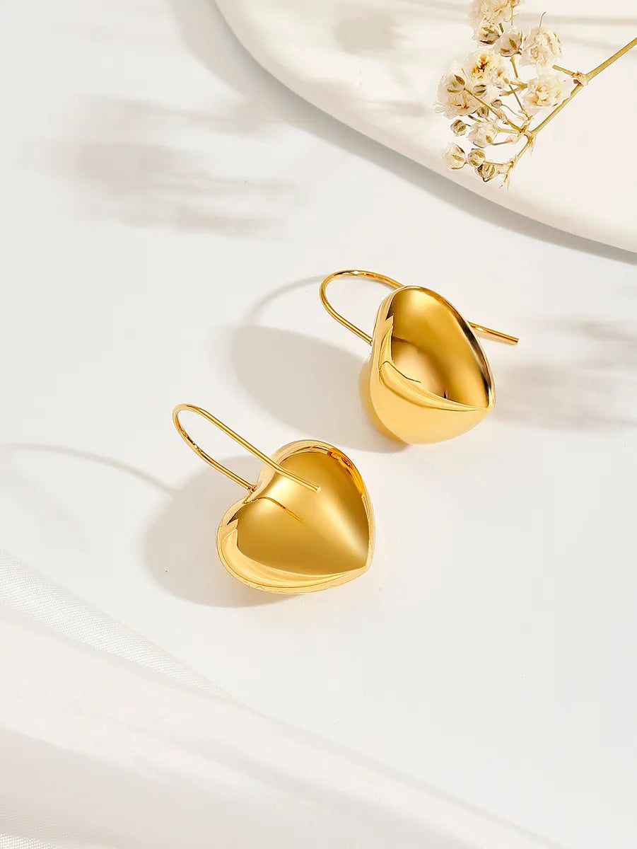 1 Pair Simple Style Classic Style Heart Shape Plating Stainless Steel 18k Gold Plated Drop Earrings