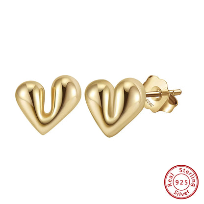 1 Pair Simple Style Classic Style Heart Shape Plating Sterling Silver 18k Gold Plated White Gold Plated Ear Studs