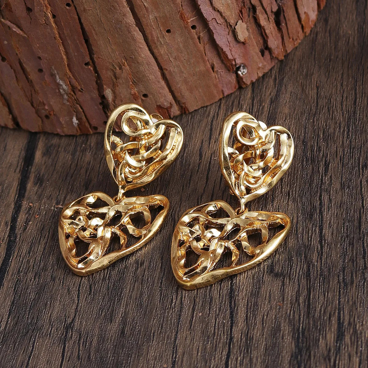 1 Pair Simple Style Classic Style Heart Shape Plating Zinc Alloy Gold Plated Drop Earrings