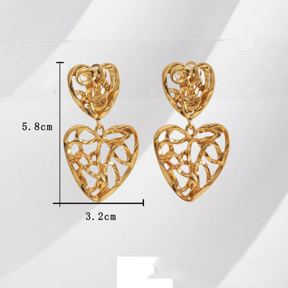 1 Pair Simple Style Classic Style Heart Shape Plating Zinc Alloy Gold Plated Drop Earrings