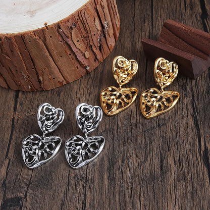 1 Pair Simple Style Classic Style Heart Shape Plating Zinc Alloy Gold Plated Drop Earrings