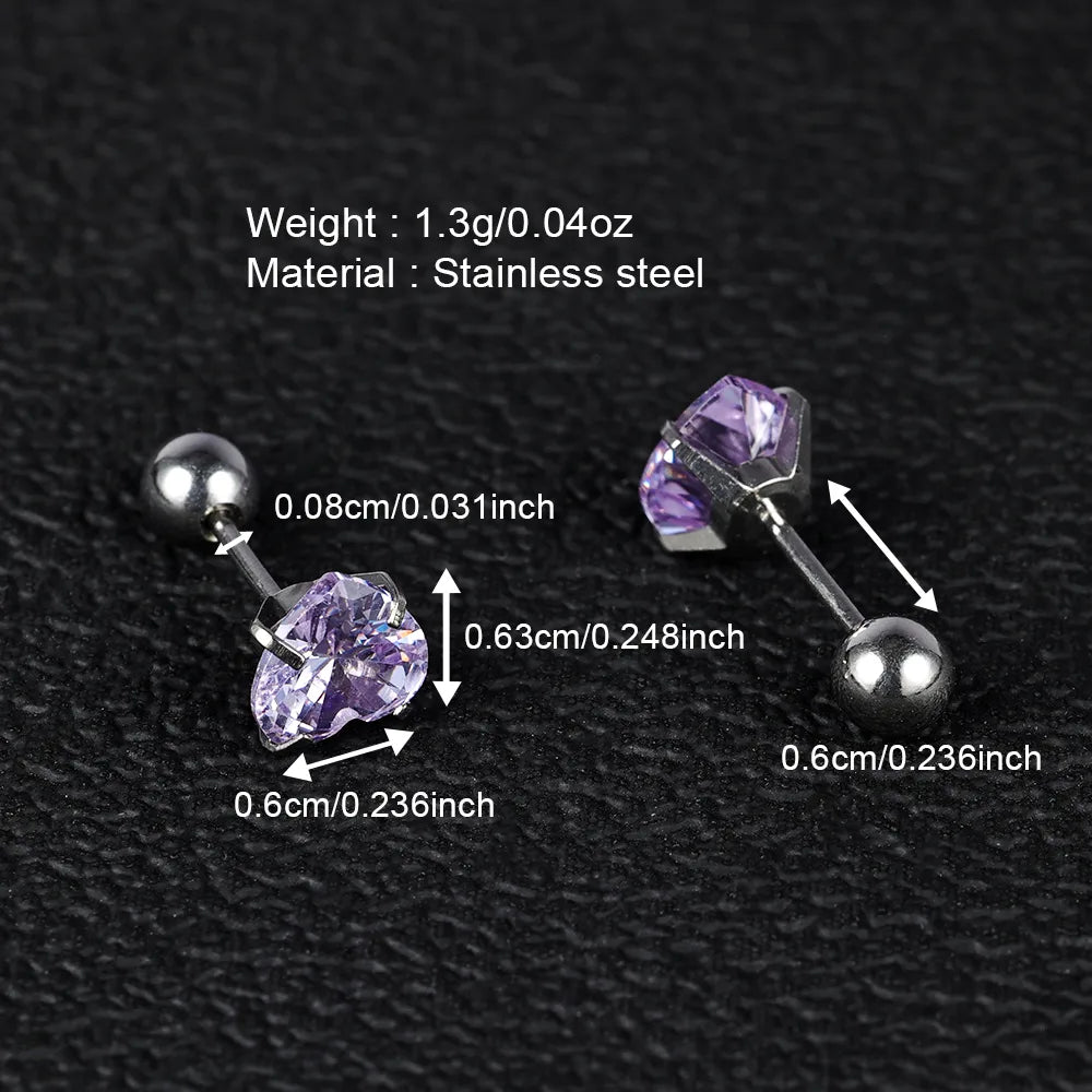 1 Pair Simple Style Classic Style Heart Shape Polishing Inlay 302 Stainless Steel Zircon Ear Studs