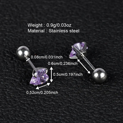 1 Pair Simple Style Classic Style Heart Shape Polishing Inlay 302 Stainless Steel Zircon Ear Studs