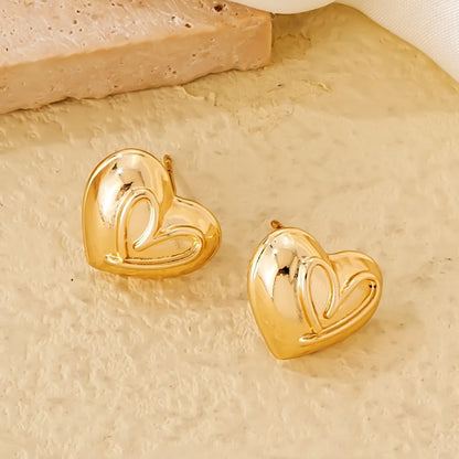 1 Pair Simple Style Classic Style Heart Shape Polishing Plating Copper Gold Plated Silver Plated Ear Studs