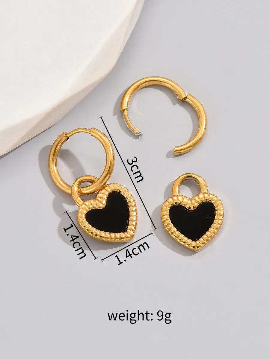 1 Pair Simple Style Classic Style Heart Shape Solid Color Layered Plating Inlay Titanium Steel Resin 18k Gold Plated Gold Plated Dangling Earrings