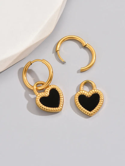 1 Pair Simple Style Classic Style Heart Shape Solid Color Layered Plating Inlay Titanium Steel Resin 18k Gold Plated Gold Plated Dangling Earrings