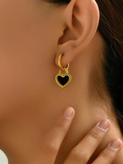 1 Pair Simple Style Classic Style Heart Shape Solid Color Layered Plating Inlay Titanium Steel Resin 18k Gold Plated Gold Plated Dangling Earrings