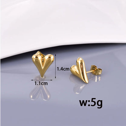 1 Pair Simple Style Classic Style Heart Shape Solid Color Plating 304 Stainless Steel Titanium Steel 18K Gold Plated Ear Studs