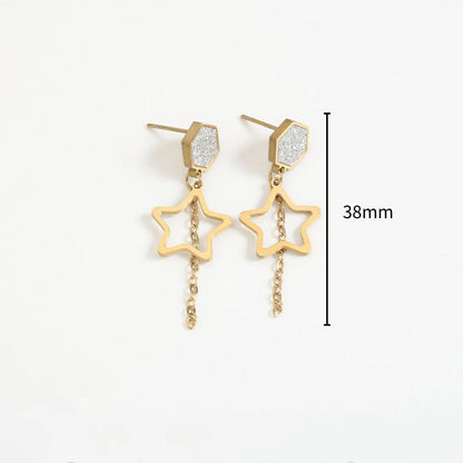 1 Pair Simple Style Classic Style Hexagon Star Plating Chain Stainless Steel Drop Earrings