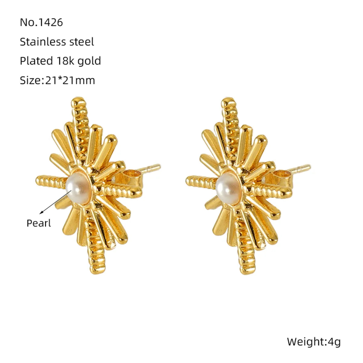 1 Pair Simple Style Classic Style Hexagram Inlay 304 Stainless Steel Artificial Pearls 18K Gold Plated Ear Studs