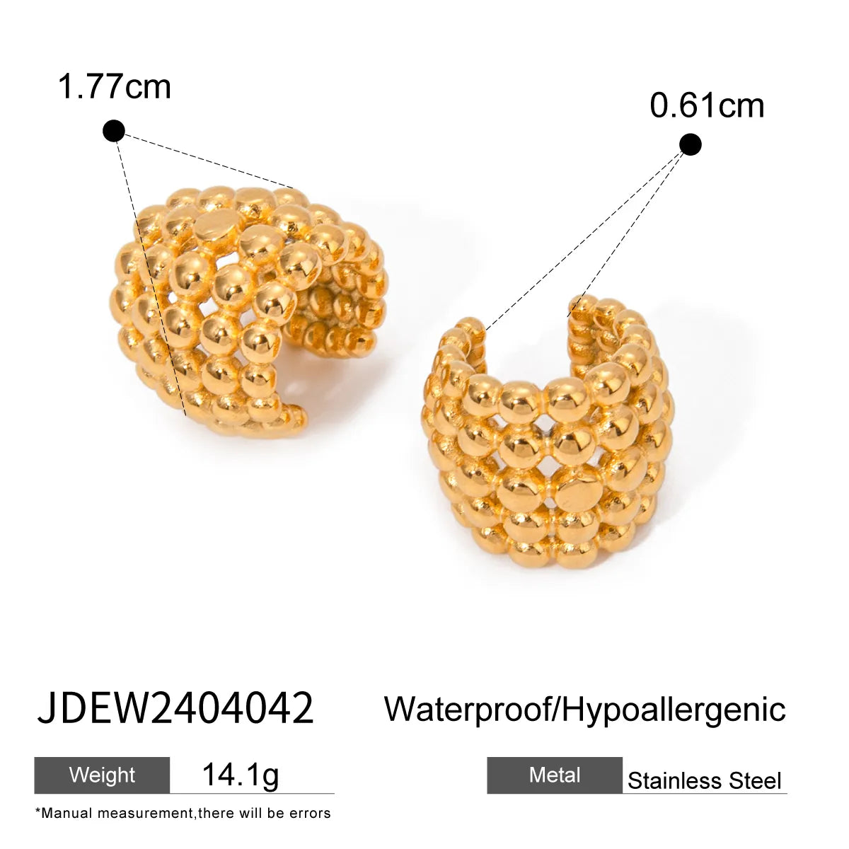 1 Pair Simple Style Classic Style Honeycomb Plating 304 Stainless Steel 18K Gold Plated Ear Cuffs