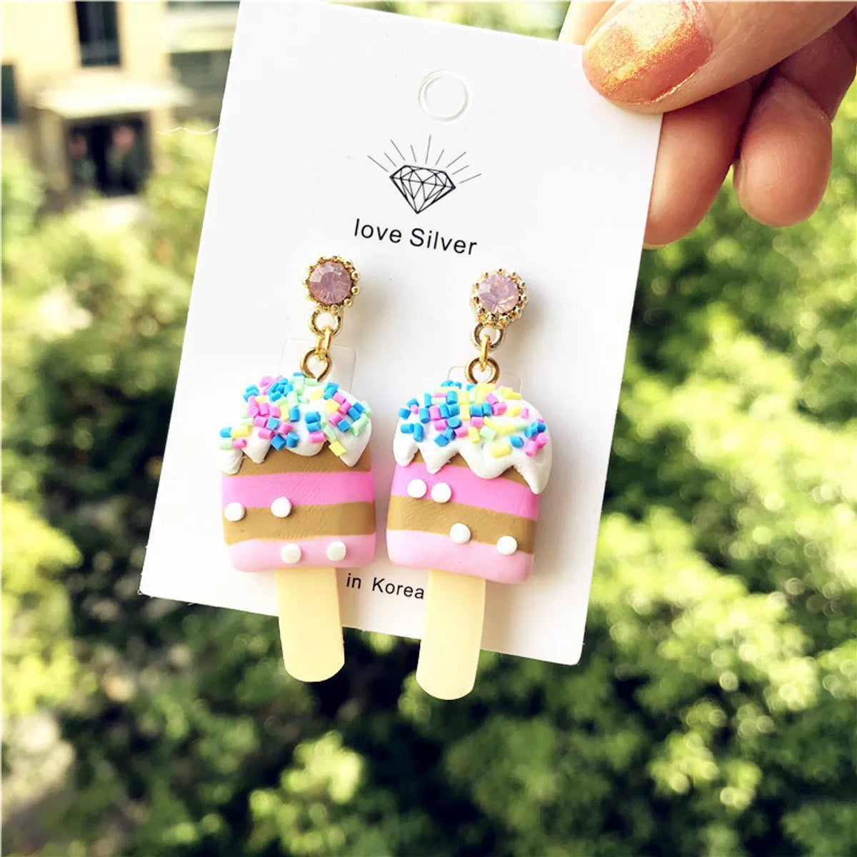 1 Pair Simple Style Classic Style Ice Cream Inlay Plastic Resin Rhinestones Drop Earrings