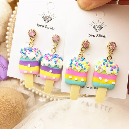 1 Pair Simple Style Classic Style Ice Cream Inlay Plastic Resin Rhinestones Drop Earrings