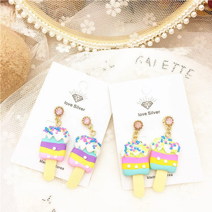 1 Pair Simple Style Classic Style Ice Cream Inlay Plastic Resin Rhinestones Drop Earrings