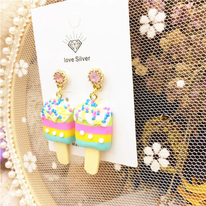 1 Pair Simple Style Classic Style Ice Cream Inlay Plastic Resin Rhinestones Drop Earrings