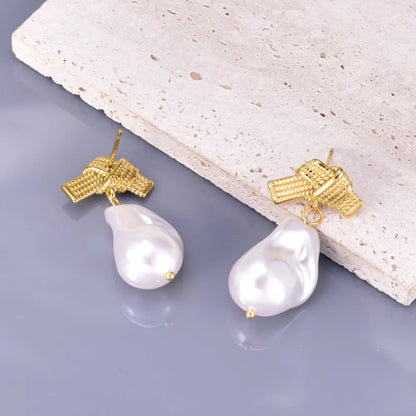 1 Pair Simple Style Classic Style Irregular Knot Pearl 304 Stainless Steel Titanium Steel 18K Gold Plated Drop Earrings