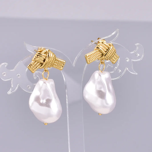 1 Pair Simple Style Classic Style Irregular Knot Pearl 304 Stainless Steel Titanium Steel 18K Gold Plated Drop Earrings