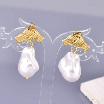 1 Pair Simple Style Classic Style Irregular Knot Pearl 304 Stainless Steel Titanium Steel 18K Gold Plated Drop Earrings