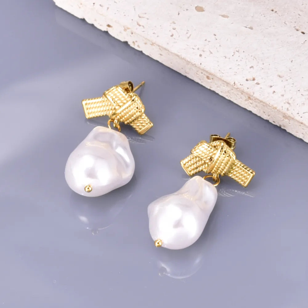 1 Pair Simple Style Classic Style Irregular Knot Pearl 304 Stainless Steel Titanium Steel 18K Gold Plated Drop Earrings