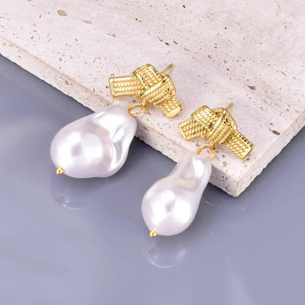 1 Pair Simple Style Classic Style Irregular Knot Pearl 304 Stainless Steel Titanium Steel 18K Gold Plated Drop Earrings