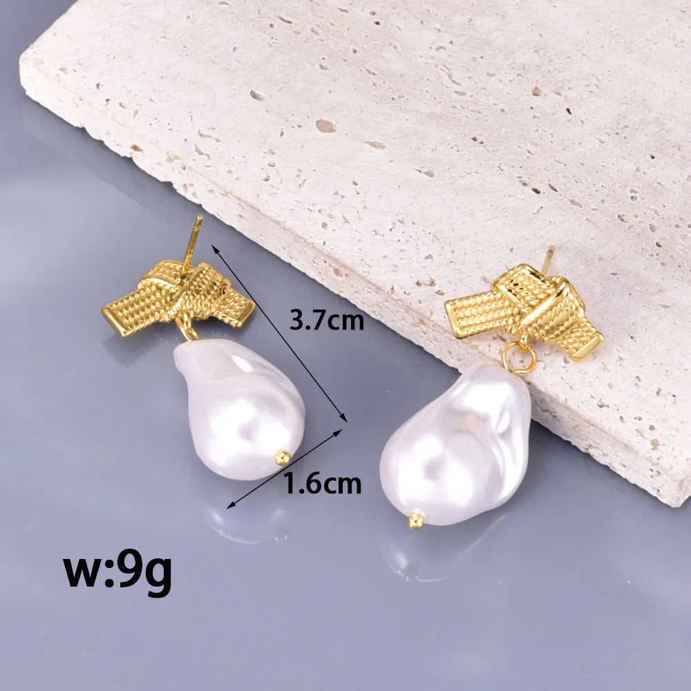 1 Pair Simple Style Classic Style Irregular Knot Pearl 304 Stainless Steel Titanium Steel 18K Gold Plated Drop Earrings