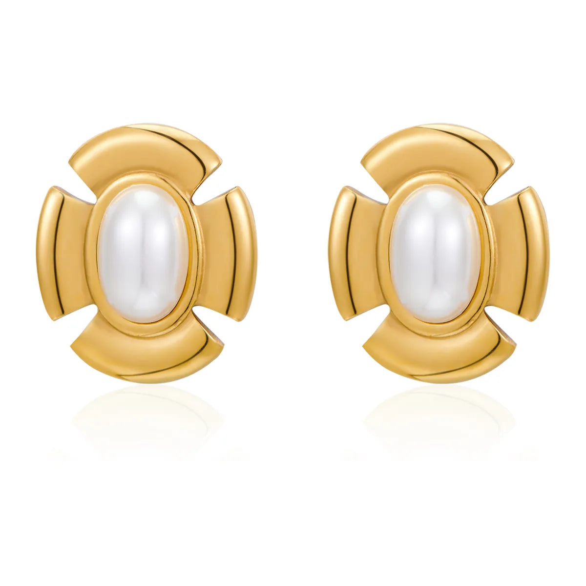 1 Pair Simple Style Classic Style Irregular Plating Inlay 304 Stainless Steel Imitation Pearl Artificial Pearls 18K Gold Plated Ear Studs