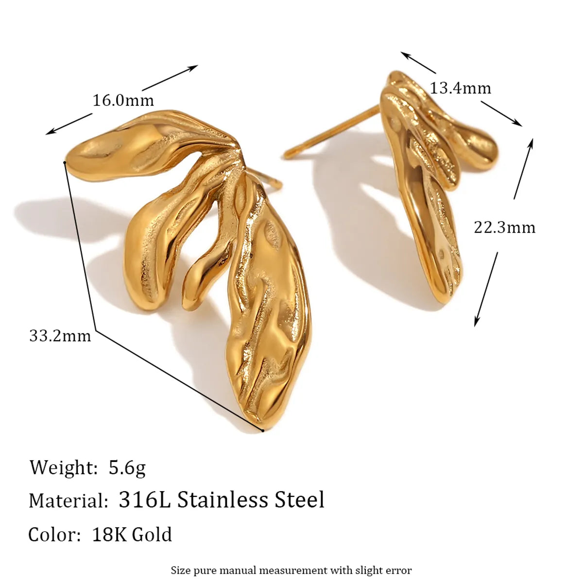 1 Pair Simple Style Classic Style Irregular Solid Color Plating Stainless Steel 18k Gold Plated Ear Studs