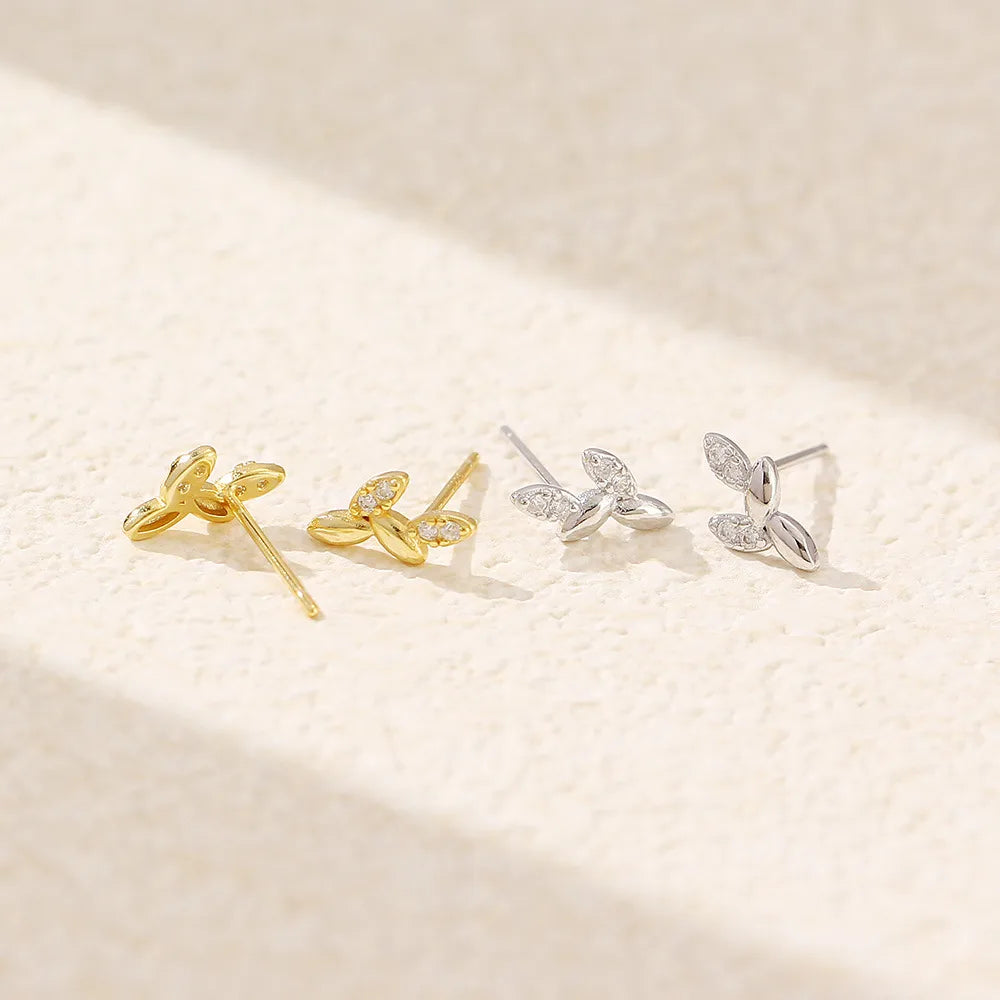 1 Pair Simple Style Classic Style Leaf Inlay Sterling Silver Ear Studs