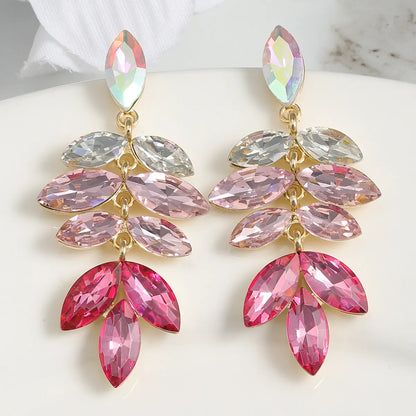 1 Pair Simple Style Classic Style Leaf Water Droplets Inlay Zinc Alloy Rhinestones Drop Earrings