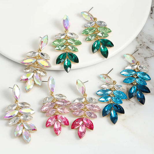 1 Pair Simple Style Classic Style Leaf Water Droplets Inlay Zinc Alloy Rhinestones Drop Earrings