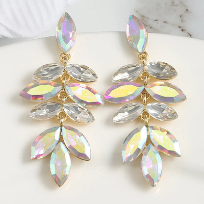 1 Pair Simple Style Classic Style Leaf Water Droplets Inlay Zinc Alloy Rhinestones Drop Earrings