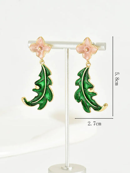 1 Pair Simple Style Classic Style Leaves Enamel Alloy Drop Earrings